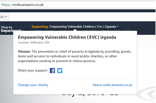 AmazonSmile supporting EVC Uganda
